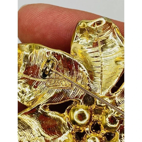 Vintage Cadoro Flower with Pearls Gold Tone Brooch Pin 2.5" Estate Signed - Picture 3 of 5